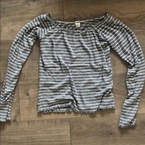 soft off the shoulder striped long sleeved top